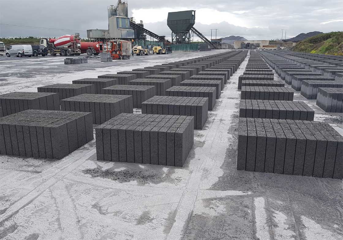 Galway-based concrete product supplier Coshla Quarries manufacture blockwork as standard featuring 50% GGBS from Ecocem.